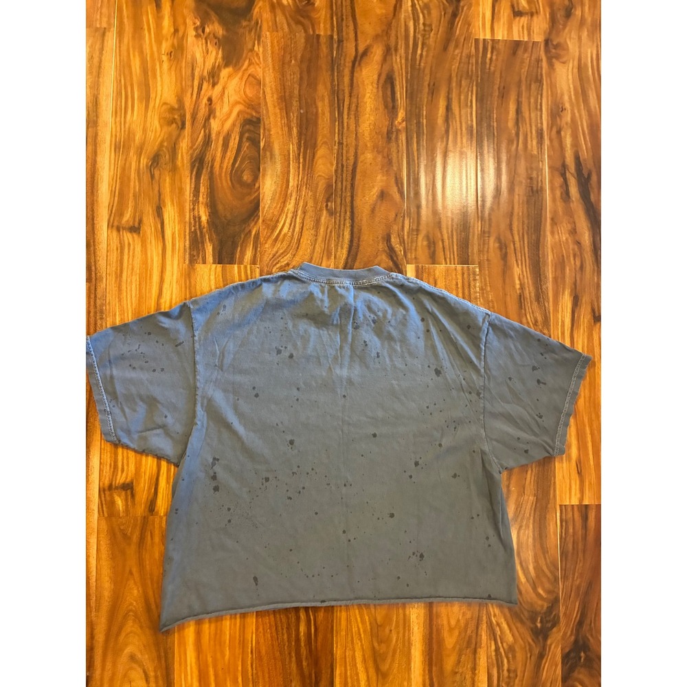 ACDC Graphic T-Shirt Blue Splatter Raw Hem Cropped Boxy Rock Band Tee Mens M - Picture 3 of 6